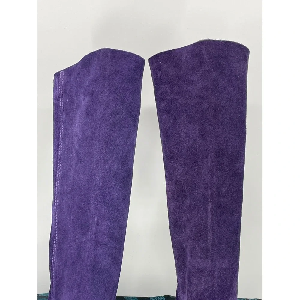 Vintage Palmetto's Purple Suede Knee High Slouch Boots Flat heel Italy Est 7.5-8